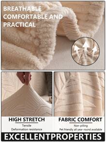 1pc High Elastic Solid Color Plush Fabric Stretch Sofa Cover, All Inclusive Anti-Scratch Anti-Slip Washable Couch Slipcover For 1/2/3/4/5 Seat Sofa In Living Room
