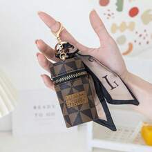 1pc Portable Coin Pouch & Car Keychain, Mini Fashionable Key Ring Casual Car Accessories Bag Charm School Letter