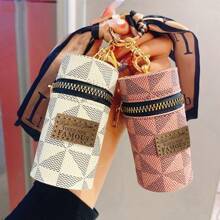 1pc Portable Coin Pouch & Car Keychain, Mini Fashionable Key Ring Casual Car Accessories Bag Charm School Letter