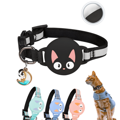 Collar de gato de liberación rápida, collar reflectante para gatitos con soporte para Apple AirTag y campana para gatos niños y niñas, 0.4 pulgadas de ancho y ligero (excluyendo AIRTAG)