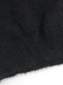 Women Knitted Sweater, Round Neck, Lace Patchwork, Fuzzy, Solid Color, Elegant Casual Wear, Long Sleeve, Spring/Autumn Black - Black - View 5