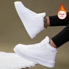 女士高帮保暖休闲运动鞋，户外运动运动鞋 - 白色 - 查看 3