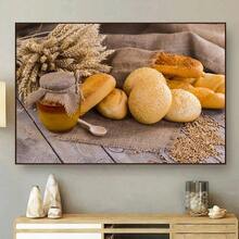 1 件小麦厨房主题帆布墙画食物图片适用于厨房房间装饰面包帆布海报和印刷品墙壁艺术无框架 - 彩色 - 查看 11