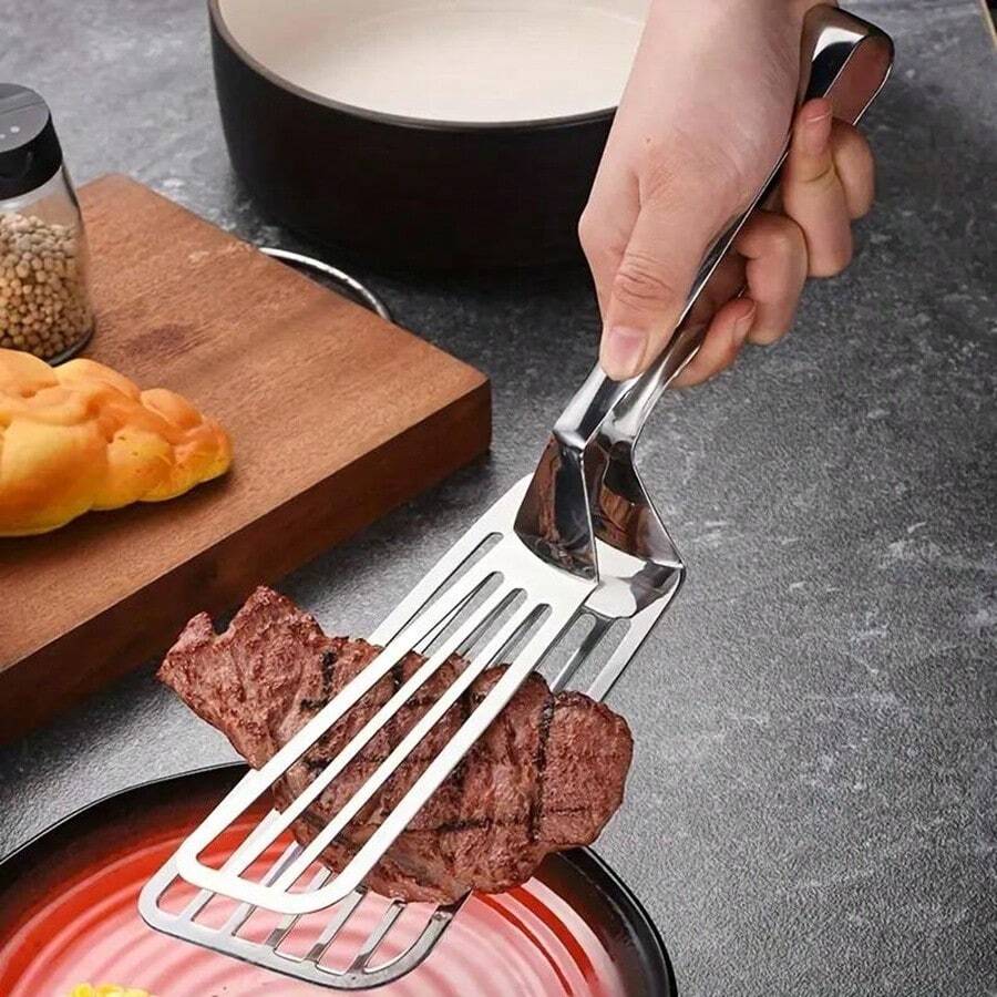 1 chiếc, Kẹp gắp thức ăn đa năng bằng thép không gỉ dùng cho tiệc buffet, chiên cá, làm bánh mì, bít tết, salad và tráng miệng - Dụng cụ nhà bếp giúp chuẩn bị và trình bày thức ăn dễ dàng - Bạc - Xem 1