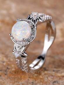 1 件优雅复古人造珍珠花环戒指，奢华婚礼订婚手指首饰，适合婚礼派对、伴娘礼物 - 銀色 - 查看 8