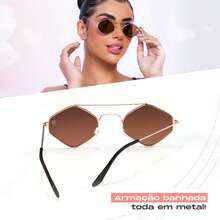 Women's Sunglasses Metal UV Protection Brown Rhombus + Case Summer Gift Beach Fashion - Vàng - Xem 8