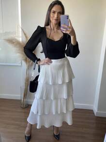 4 Layer Pleated Skirt S-1 - White - View 2