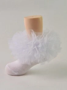 1 Pair Baby Girls Ruched Princess Socks, Fluffy Big Pleats Design