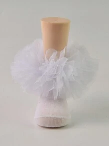 1 Pair Baby Girls Ruched Princess Socks, Fluffy Big Pleats Design