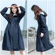 韓國風褸型女式雨衣，成人防水防風長袖騎行甜美女孩用 - 藏蓝色 - 查看 14