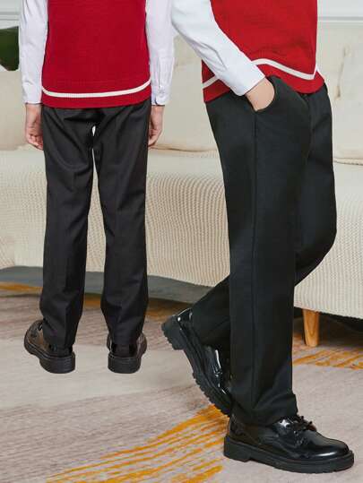 Pantaloni classici da cerimonia per ragazzini, pantaloni da divisa scolastica con vita elastica, chiusura con cerniera e bottone per vacanze, eventi scolastici