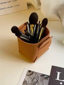 1 pièce Support pour pinceaux de maquillage, pot crayon, organisateur de bureau en feutre pliable, rangement minimaliste - Multicolore - Voir 2