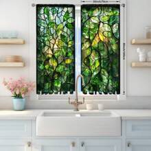 2 szt. Roślinne szklane okno z nadrukiem zasłony na Halloween Home Decor - Rod Pocket Window Treatment do sypialni, biura, kuchni, salonu i gabinetu