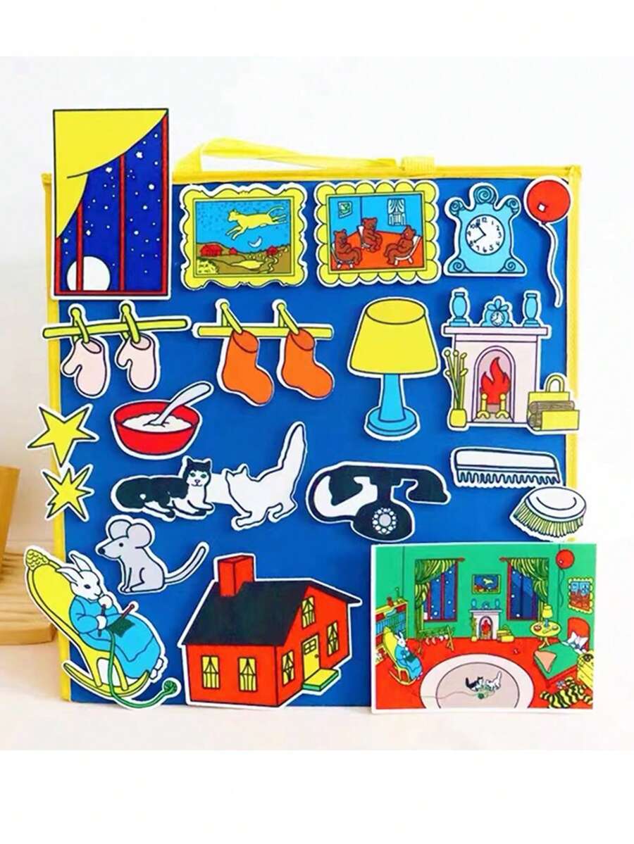 BELLKIDS 18 miếng/bộ bảng nỉ kể chuyện "Goodnight Moon", bộ nỉ, đồ chơi nỉ, đạo cụ biểu diễn câu chuyện, đồ dùng hỗ trợ đọc, nhãn dán đồ chơi nhồi bông, trò chơi đọc, đồ chơi giáo dục trẻ nhỏ, lớp học, nhà ở, công cụ giảng dạy