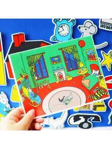 BELLKIDS 18 miếng/bộ bảng nỉ kể chuyện "Goodnight Moon", bộ nỉ, đồ chơi nỉ, đạo cụ biểu diễn câu chuyện, đồ dùng hỗ trợ đọc, nhãn dán đồ chơi nhồi bông, trò chơi đọc, đồ chơi giáo dục trẻ nhỏ, lớp học, nhà ở, công cụ giảng dạy - Nhiều màu - Xem 9