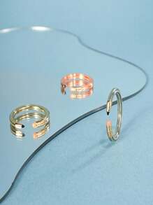 3pcs Unique Creative Enamel Colored Pencil Shaped Open Ring Set For Women, Suitable For Daily Wear, Gift For Classmates, Friends