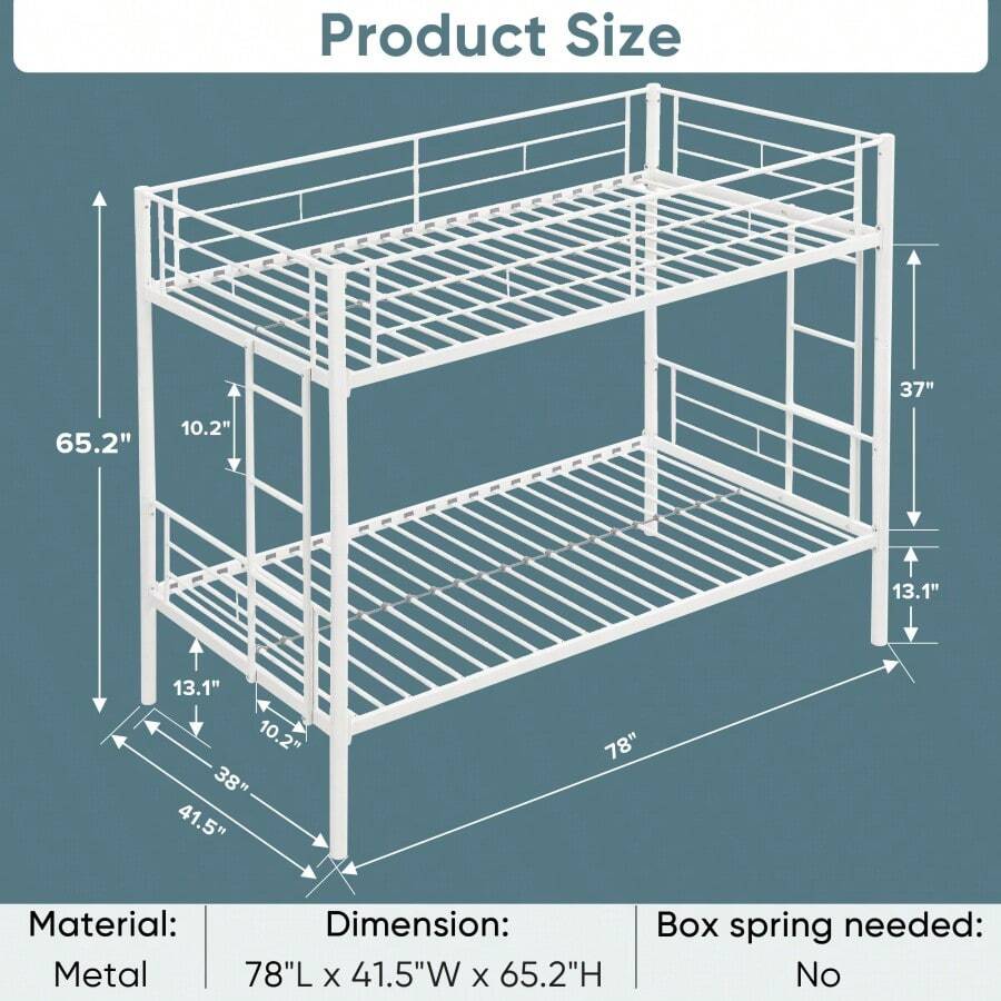 Twin Over Twin Metal Bunk Bed, Metal Structure Bedframe With Safety