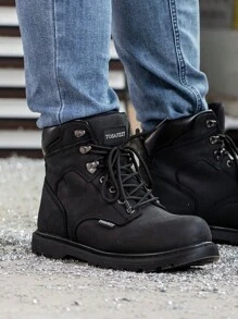 TOSAFZXY Men's Safety Shoes, Anti Smash Steel Toe Safety Boots, Men's Work Boots, Mid Ankle Leather Outdoor Combat Boots, Slip Resistant Hiking Boots - màu đen - Xem 7