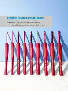 9 件套钩针硅胶手柄铝制钩针套装 DIY 编织针用于毛衣编织缝纫针织工具 - 彩色 - 查看 7