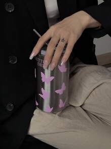 1 件 360ml/12.17oz 600ml/20.29oz 粉色蝴蝶真空隔热杯，保温/保冷不锈钢吸管杯，适用于旅行、户外运动、健身房、汽车、派对礼物水瓶返校 - 彩色 - 查看 9
