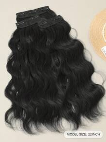 3pcs 22-Inch Natural Wave Clip-In Hair Extensions, Heat Resistant Synthetic Fiber, Suitable For Women And Girls For Party And Daily Use - Black - View 5
