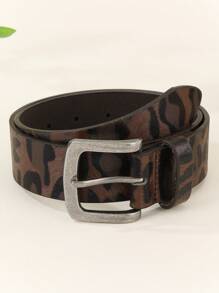 1 件时尚豹纹休闲 PU 皮带，适合女士，适合所有季节，夏季、秋季、万圣节 - 棕色 - 查看 1