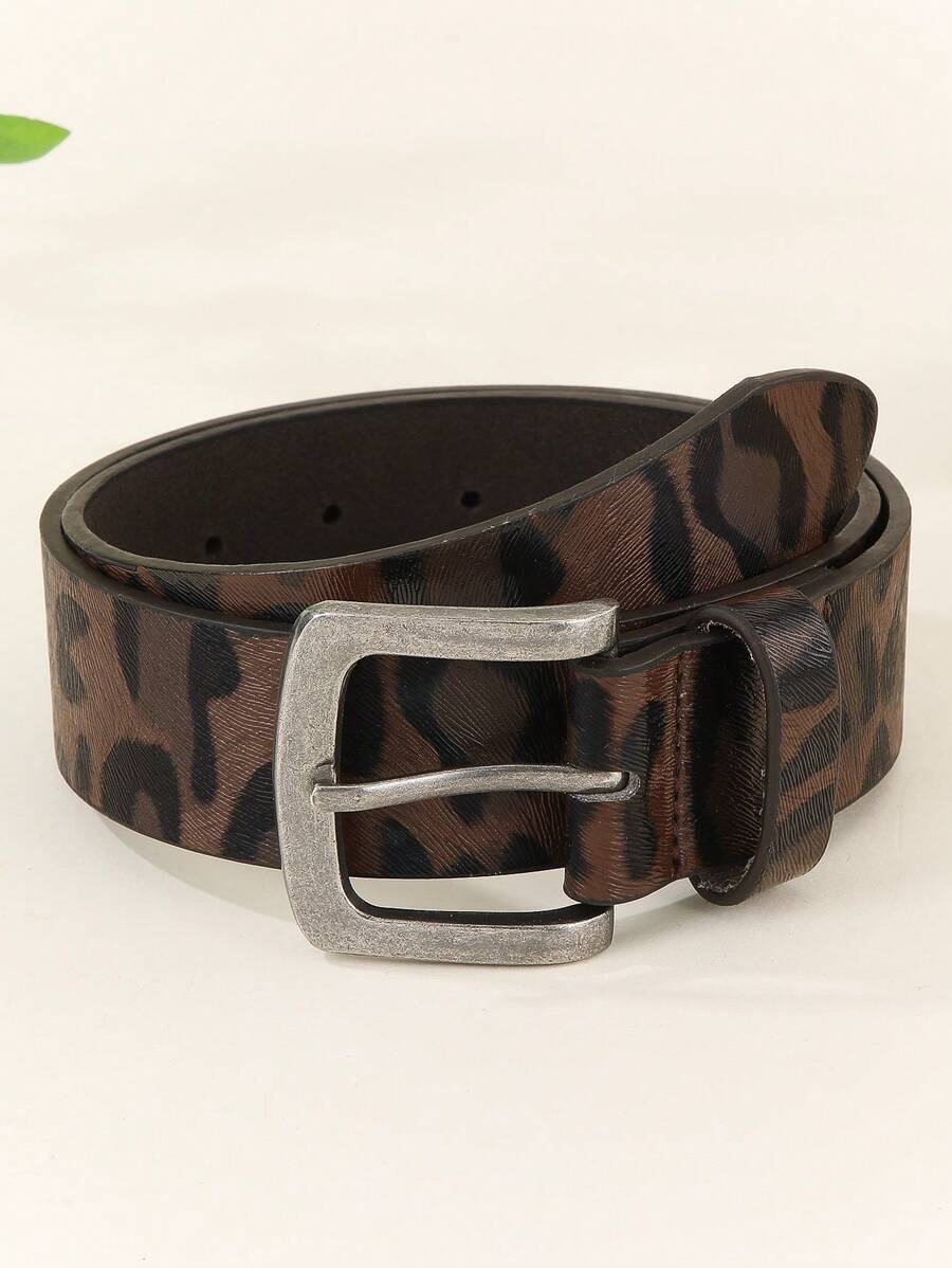 1 件时尚豹纹休闲 PU 皮带，适合女士，适合所有季节，夏季、秋季、万圣节 - 棕色 - 查看 1