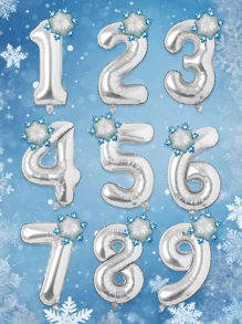 2pcs/Set 32" Silver Number Foil Balloon, Ice And Snow Birthday Party Decor Balloons, Frozen Theme, Frozen Balloons, Mini Gradient Snowflake Balloons, Winter Theme Party Decor, Snowflake Party Decoration, Christmas Party Decoration - Multicolor - View 12