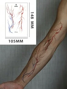 万圣节化妆临时纹身贴纸，黑色和红色血脉，哥特式红脉闪电，恐怖脸，破裂的红色角色扮演化妆贴纸，男女通用，防水防汗纹身，适用于腰部、面部、手臂，半永久性闪光纹身，适用于万圣节派对、节日、摄影、舞台表演、人体艺术