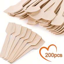 200pcs Disposable Square Scoop Yogurt Scoop Ice Cream Scoop Tasting Scoop Mini Snack Wooden Spoon, Ice Cream Square Head Scoop Suitable For Wedding, Graduation Season, Thanksgiving, Christmas And Other Party Tasting Tableware Supplies
