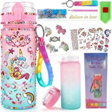 美人鱼水瓶装饰套装、适合 3-4-10 岁女孩的艺术和手工艺品 DIY 玩具、美人鱼/独角兽玩具、绘画工艺品、适合 6-12 岁幼儿女孩的趣味艺术和手工艺品套装、生日圣诞礼物、返校用品、随机颜色 - 多色 - 查看 1