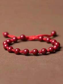 YAUKIA 1 Piece Of Natural Mineral Cinnabar Bracelet Red Chinese Style New Year Beaded Bracelet Lucky And Festival Jewelry Gift - Red - View 3