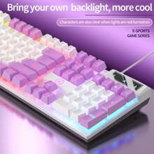 YINDIAO Wired USB Backlit Gaming Keyboard, Thin Membrane Keyboard For Computer, Laptop, Office Use - White Purple - View 3