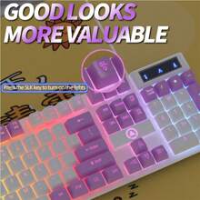 YINDIAO Wired USB Backlit Gaming Keyboard, Thin Membrane Keyboard For Computer, Laptop, Office Use - White Purple - View 5