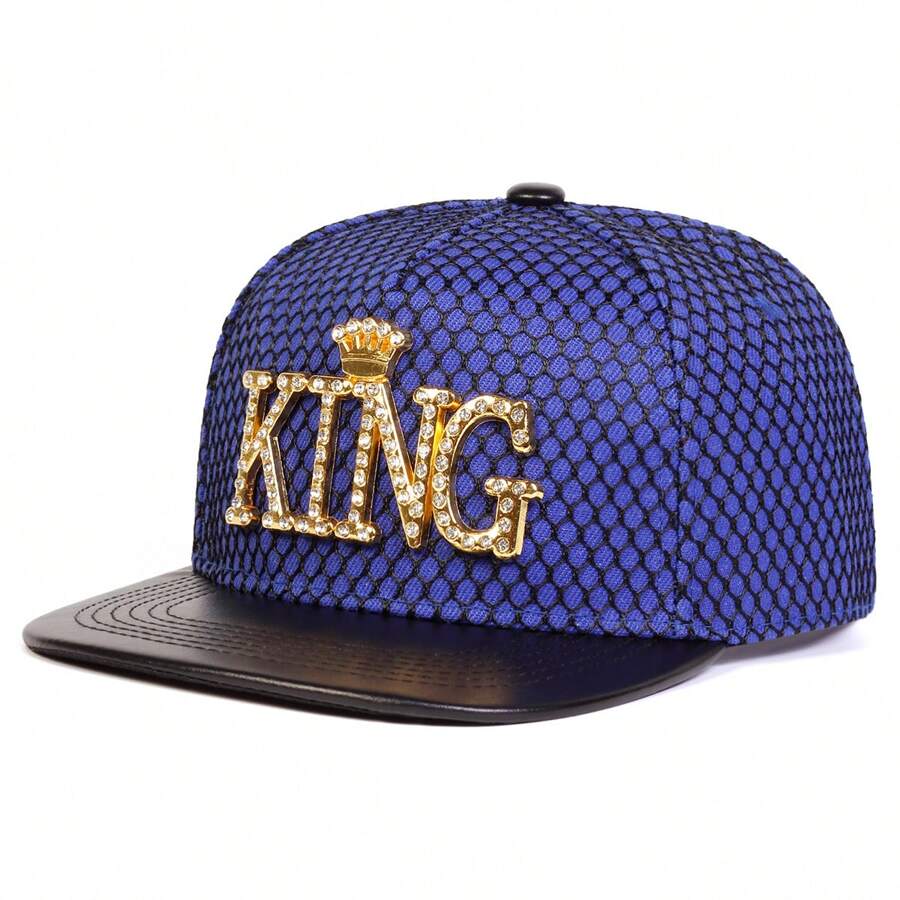 1Piece Men Letter King Hip Hop Hat Outdoor Adjustable Sunscreen Leisure Hat Spring Autumn Travel Tourism Beach Vacation - 藍色 - 查看 1