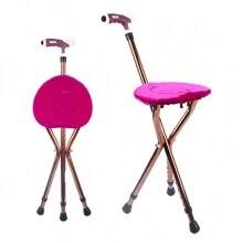 2-In-1 Walking Cane Chair Stool Walking Stick With Seat Height Adjustabl Folding,Belt - Hot Pink - View 4