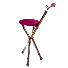 2-In-1 Walking Cane Chair Stool Walking Stick With Seat Height Adjustabl Folding,Belt - Hot Pink - View 5