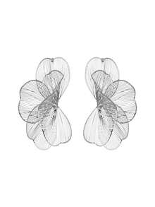 1 对手工黄铜镂空花卉建筑金属时尚街头风格夸张耳环带礼品盒 - 立體鏤空花朵 - 查看 5