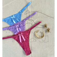 Kit 3 Luxury Lace Panties Heart Adjustment String Thong Sexy Intimate Fashion Lingerie - 彩色 - 查看 3