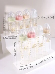 1pc International Standard Baby Glass Bottle With Silicone Nipple, 120ml/240ml, Suitable For 0-6 Months Old Babies - Multicolor - View 12