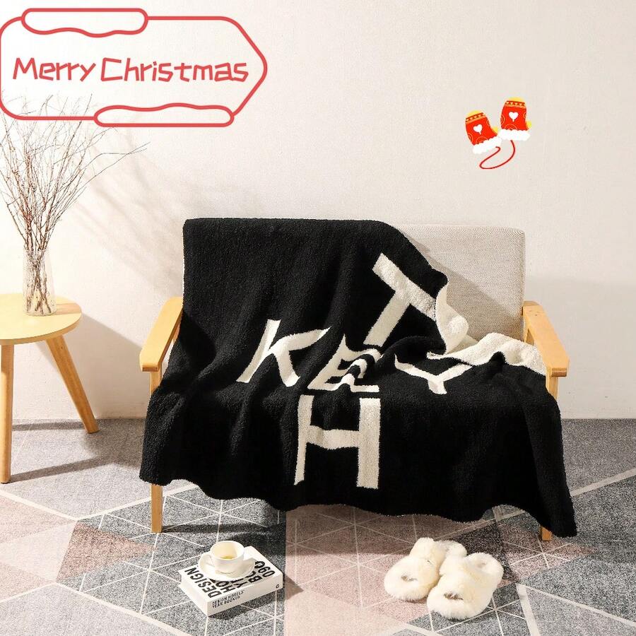 ChenHubC Blanket, Bedspread, Blanket Super Soft Cover Blanket Suitable For Bed, Sofa, Couch, Sofa Chair Holiday Gifts And More. - 字母+黑白 - 查看 1