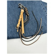 Handmade Braided Rope & Handwoven Leather Design Pendant Decoration Personality Youth For Pants Or Bag Accessories Leather Car Keychain, Universal Accessory Key Fob Keychain Fashion Hip Hop Accessories - natural - View 4