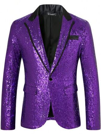 男士迪斯科闪亮亮片西装外套，适合派对、活动、舞台表演服