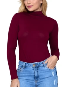 Basic Visco Lycra Turtleneck Second Skin Top - Gỗ đỏ - Xem 2
