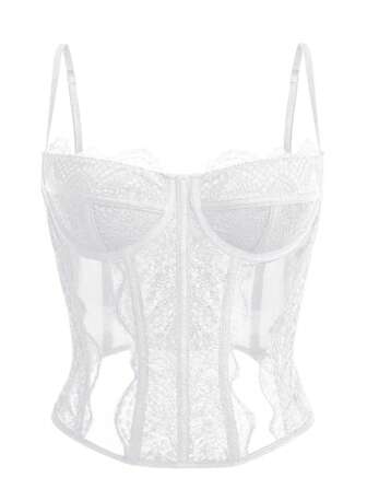 1pc Cute Corset Tops For Women Going Out Lace Mesh Date Night Top Spaghetti Strap Party Club Top