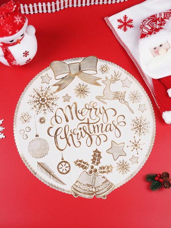 1 peça de jogo americano de Natal, estampagem em folha de ouro/prata, jogo americano de mesa de 38 cm, almofada de isolamento térmico, tapete resistente ao calor, porta-copos, almofada de prato, pegador de panela, tapete de jantar, celebração de Natal, festa de fim de ano