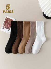 5 đôi tất cổ cao cho nữ, màu Maillard trơn, mềm mại và ấm áp, thời trang và đa năng, phù hợp cho 4 mùa - Nhiều màu - Xem 1