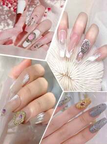 30 món đồ trang trí móng tay bằng kim loại khung ảnh cổ điển cho nghệ thuật làm móng mùa hè, đinh tán rỗng Y2K tự làm, phụ kiện trang trí móng tay cho lễ Phục sinh - Nhiều màu - Xem 5