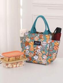 meetself 1 Miếng Vải Oxford Cách nhiệt Túi hộp ăn trưa Với Dung lượng lớn Và Tay cầm Top - Màu xanh lá cây đậm - Xem 3