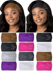 1 Băng đô thun hình trái tim đính đá pha lê màu trơn dùng cho mùa đông dành cho nữ, thích hợp để tập thể dục, chống trượt, thoáng khí, dây buộc tóc thể thao co giãn' - Nhiều màu - Xem 12